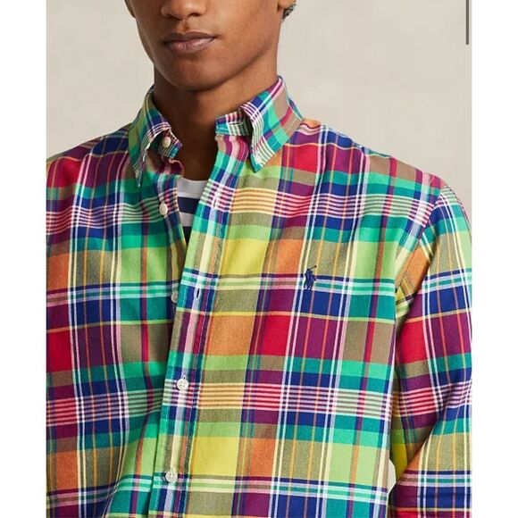 Polo Ralph Lauren NWT Classic Fit Plaid Oxford Shirt Yellow/red Multi Large - Picture 3 of 5